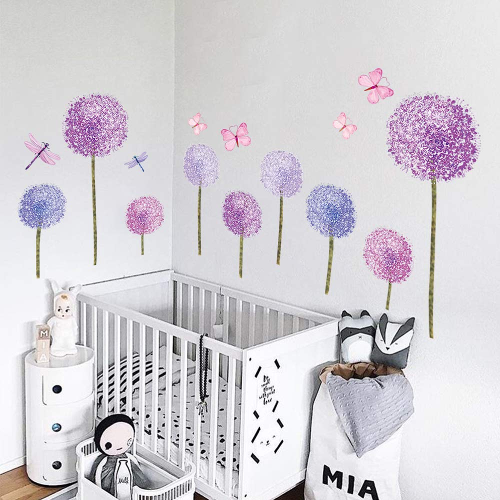 ufengke purple dandelions wall art brightens living rooms with warm tones.