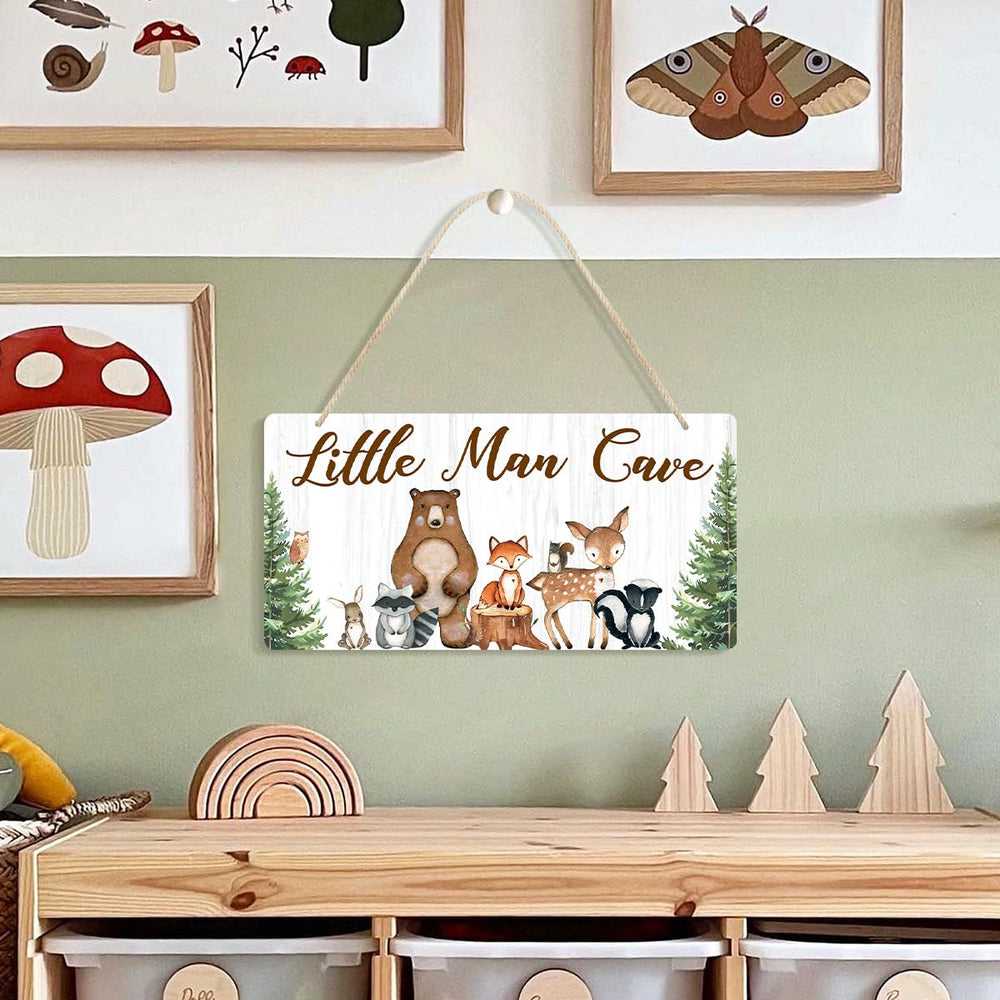 Uflashmi little-man-cave-sign featuring forest animals for nursery whimsy.