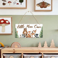 Uflashmi little-man-cave-sign featuring forest animals for nursery whimsy.