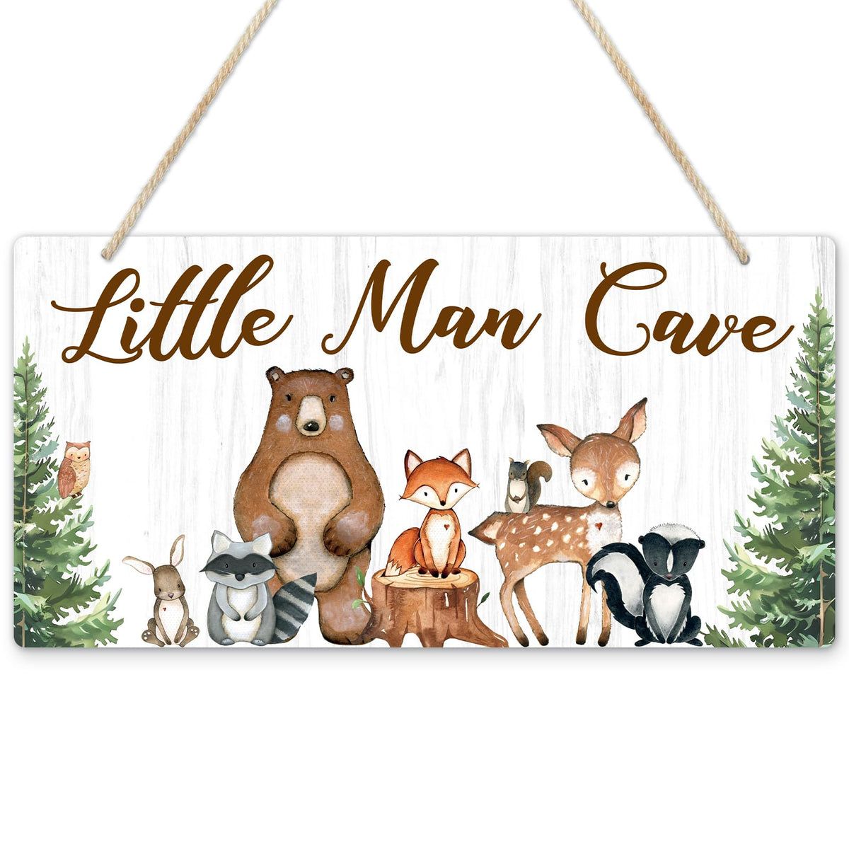 Uflashmi wood-man-cave-sign with woodgrain adds rustic nursery charm.