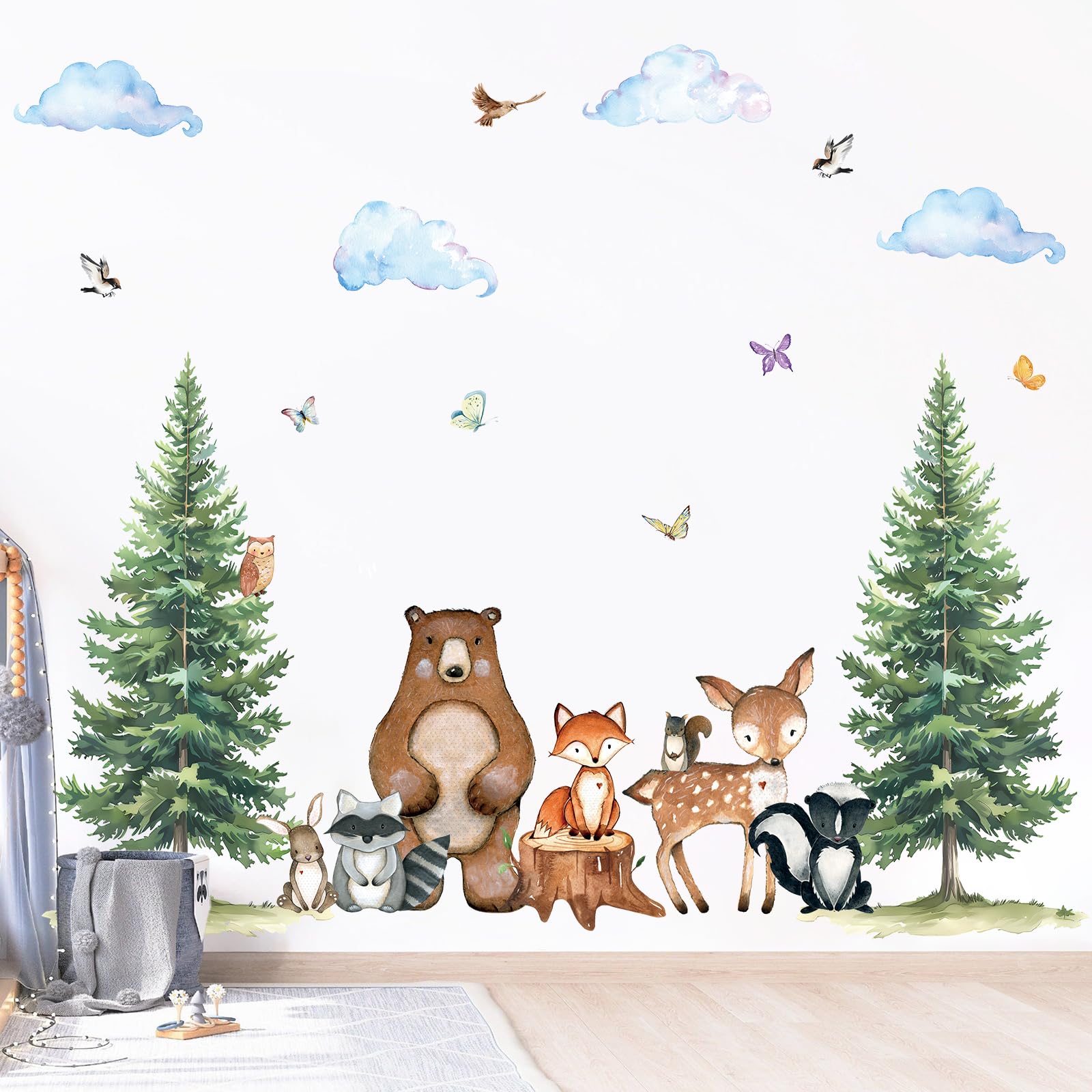 Uflashmi woodland nursery wall sticker uses three sheets for layout