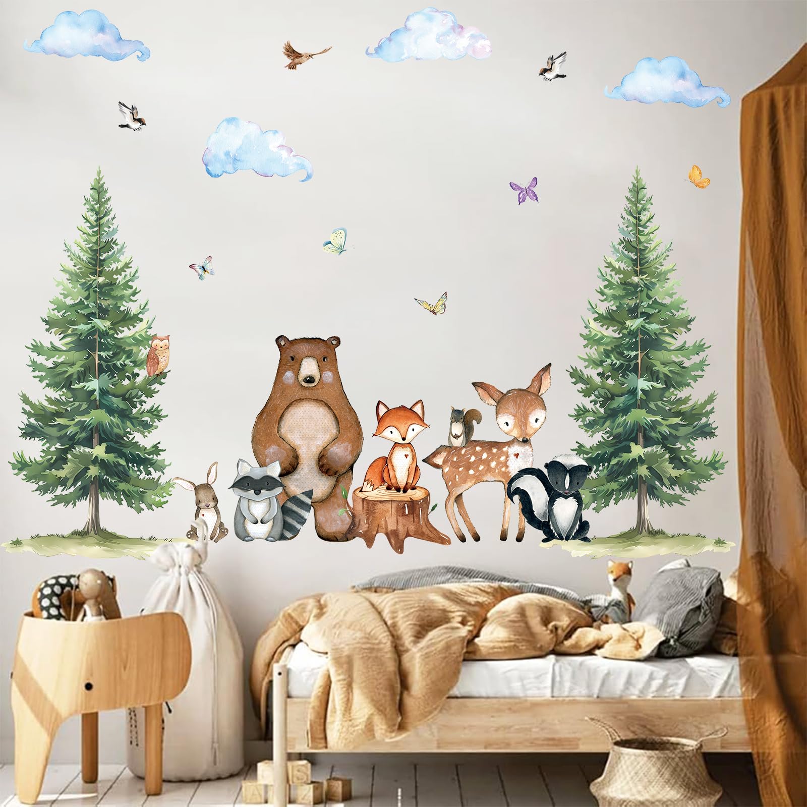 Uflashmi woodland wall stickers with clouds and birds brighten kids room