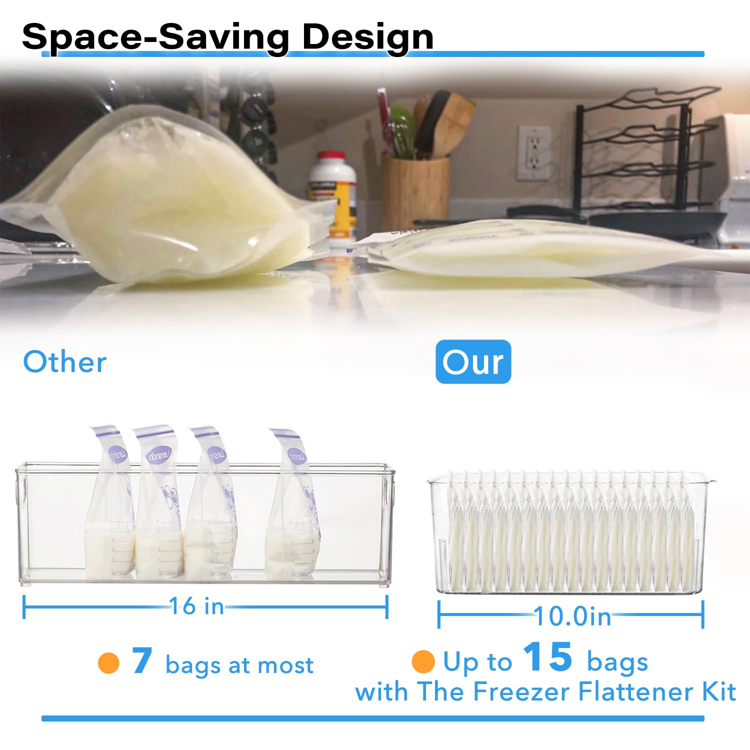 Ugotfeels freezer flattener tool demonstrates flat bags for faster, even freezing.