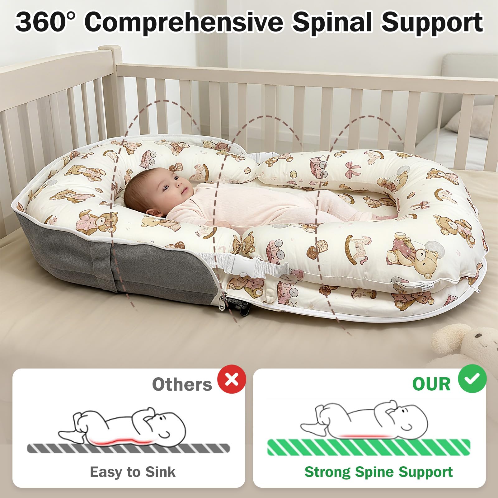 UGRASEA Baby Lounger breathable cotton fabric offers skin-friendly comfort.