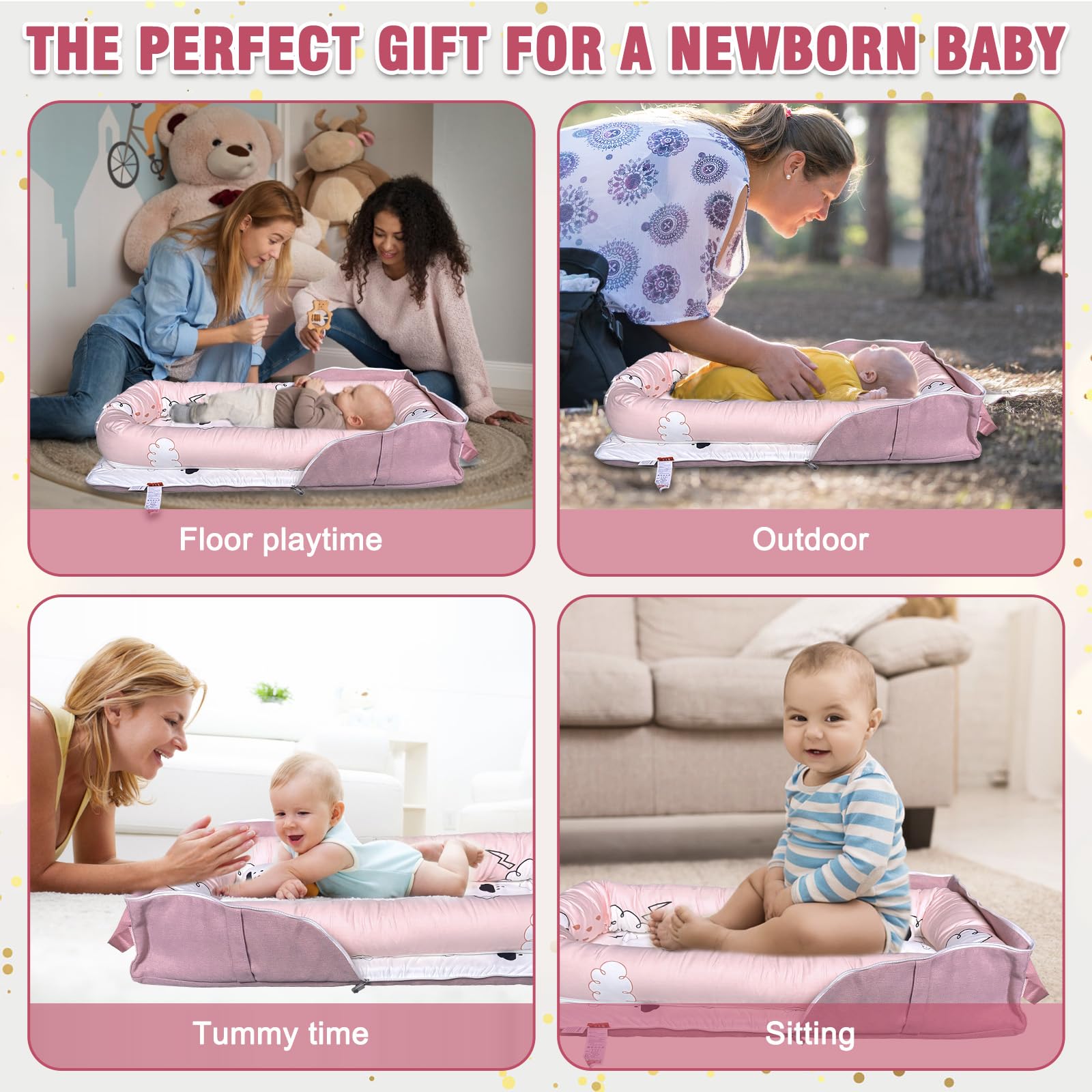 UGRASEA Baby Lounger easy-clean cover simplifies cleanup.
