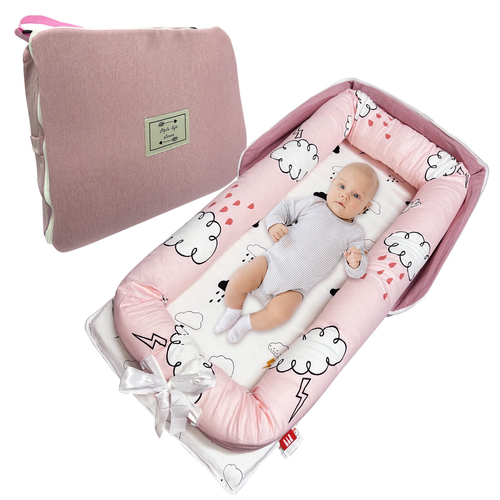 UGRASEA Baby Lounger folded into backpack mode for travel convenience.