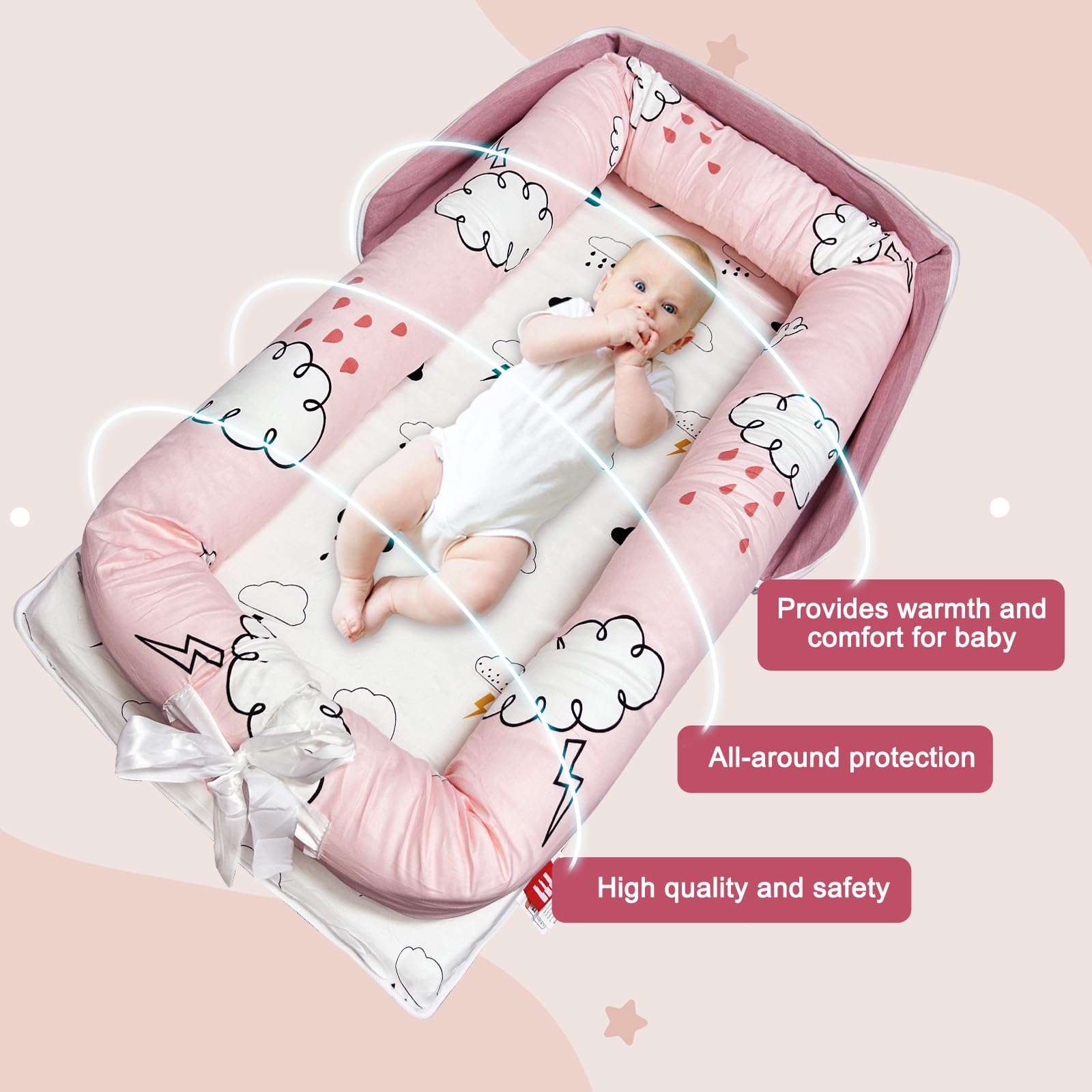 UGRASEA Baby Lounger interior storage keeps must-haves handy.