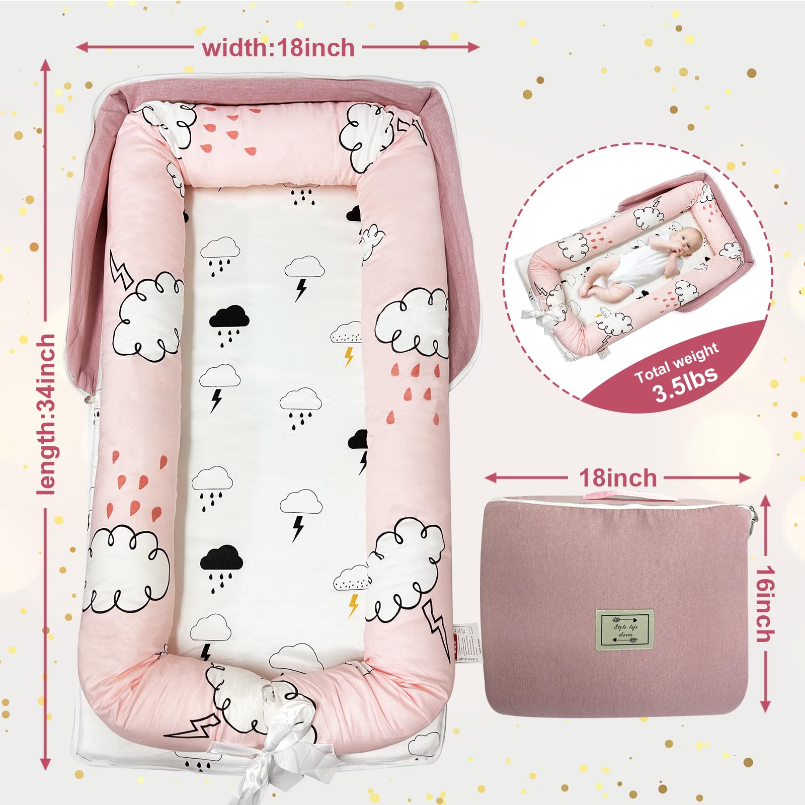UGRASEA Baby Lounger open with breathable cotton for comfy naps.