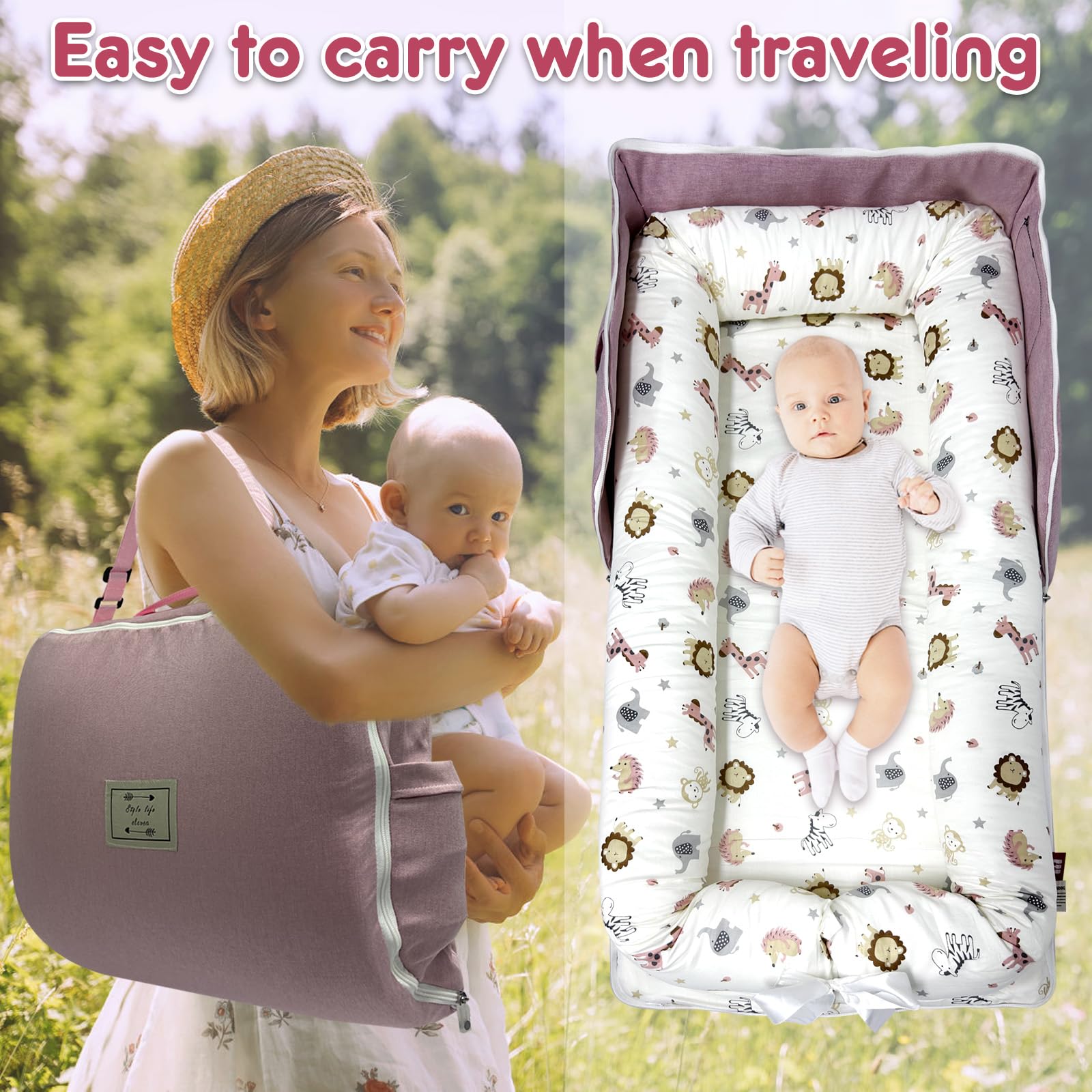 UGRASEA baby lounger pink zoo folded backpack shows portable travel-ready design