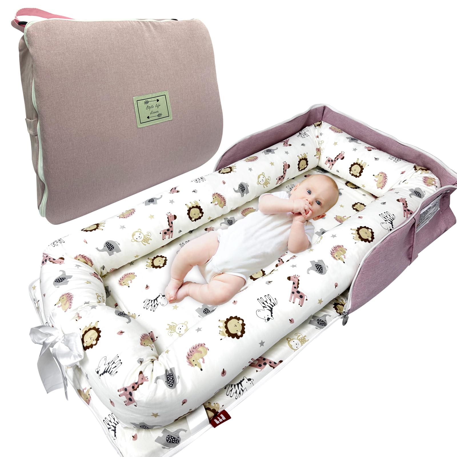 UGRASEA baby lounger pink zoo front view supports secure bonding during playtime
