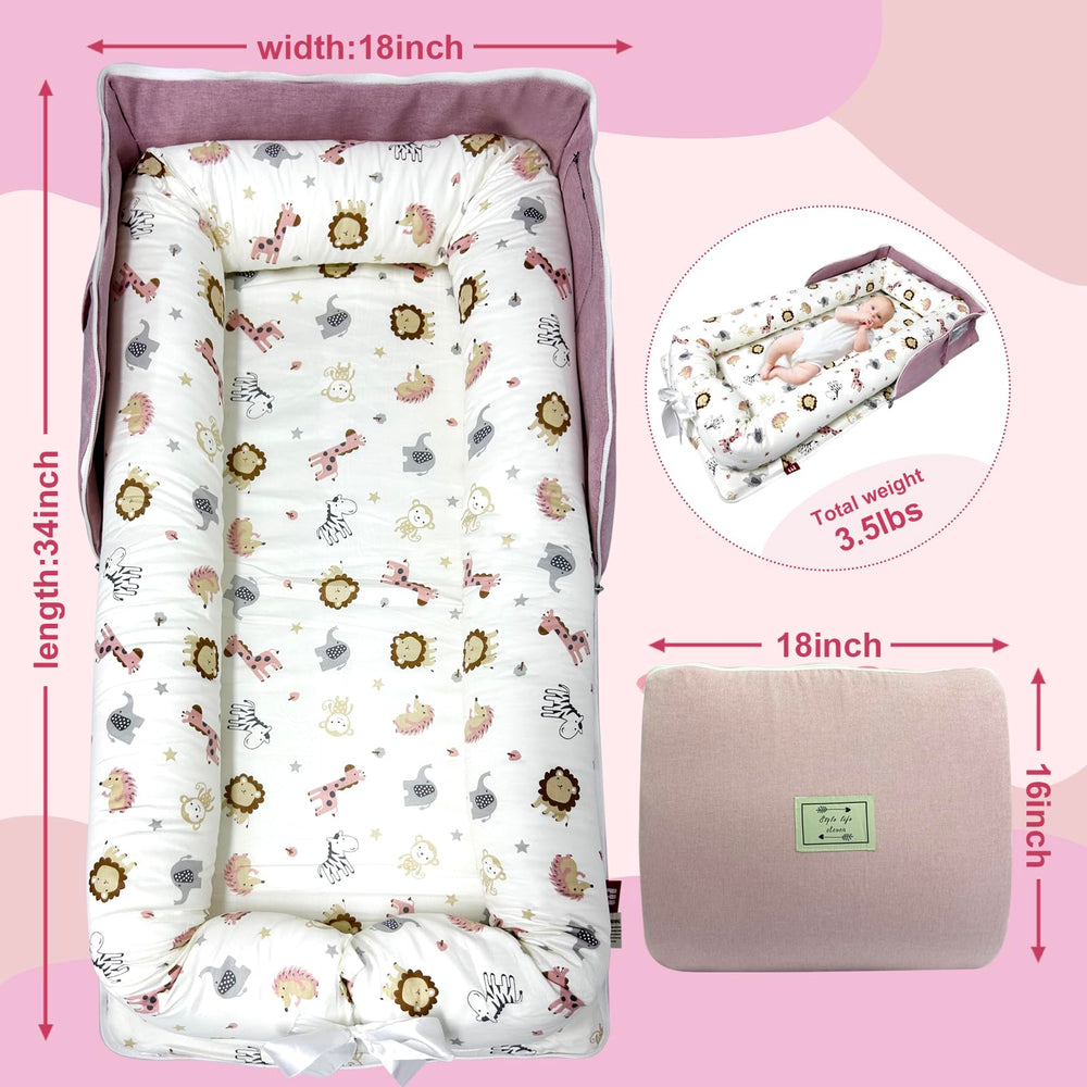 UGRASEA baby lounger pink zoo in-use nap-time setup offers cozy rest