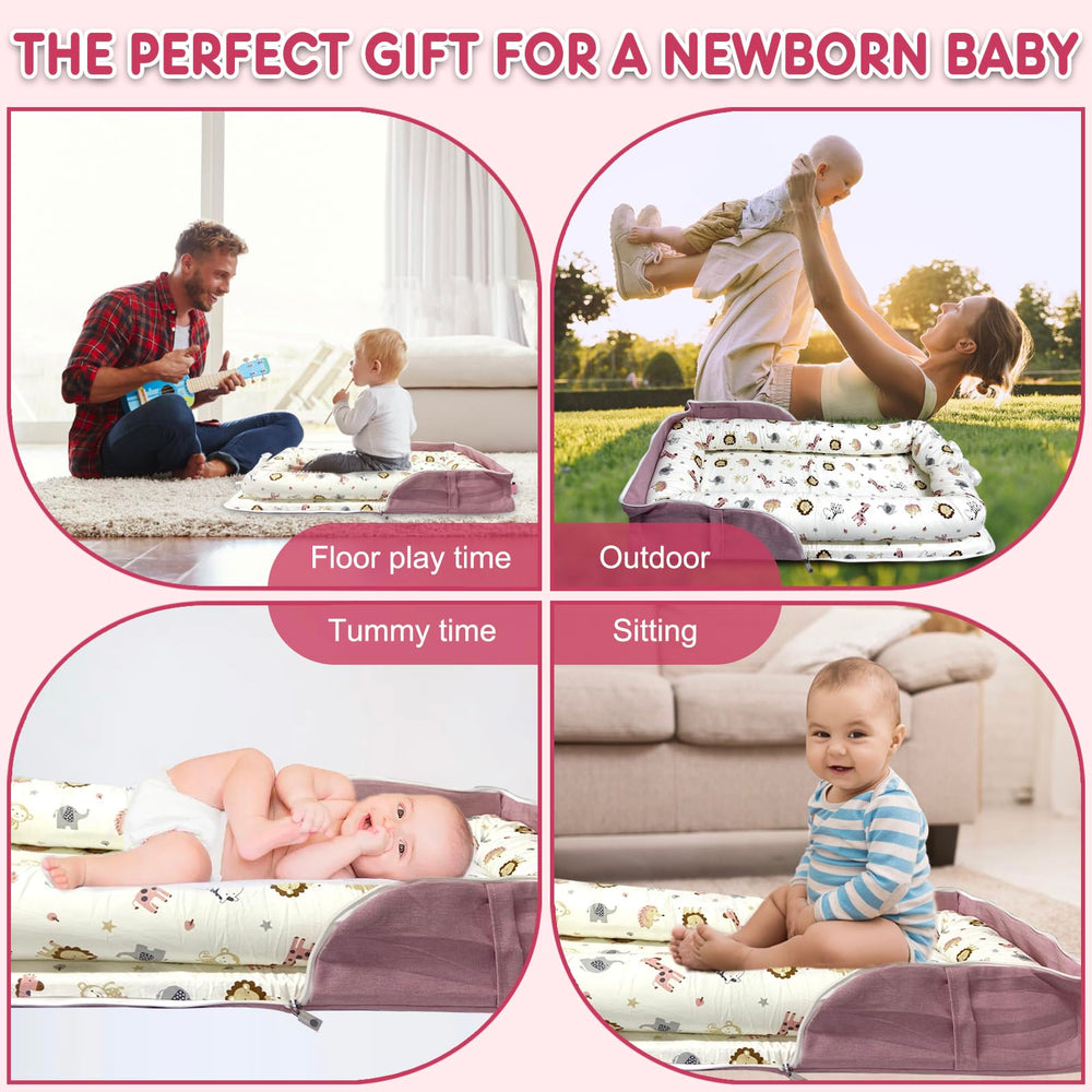 UGRASEA baby lounger pink zoo side pockets demonstrate convenient storage