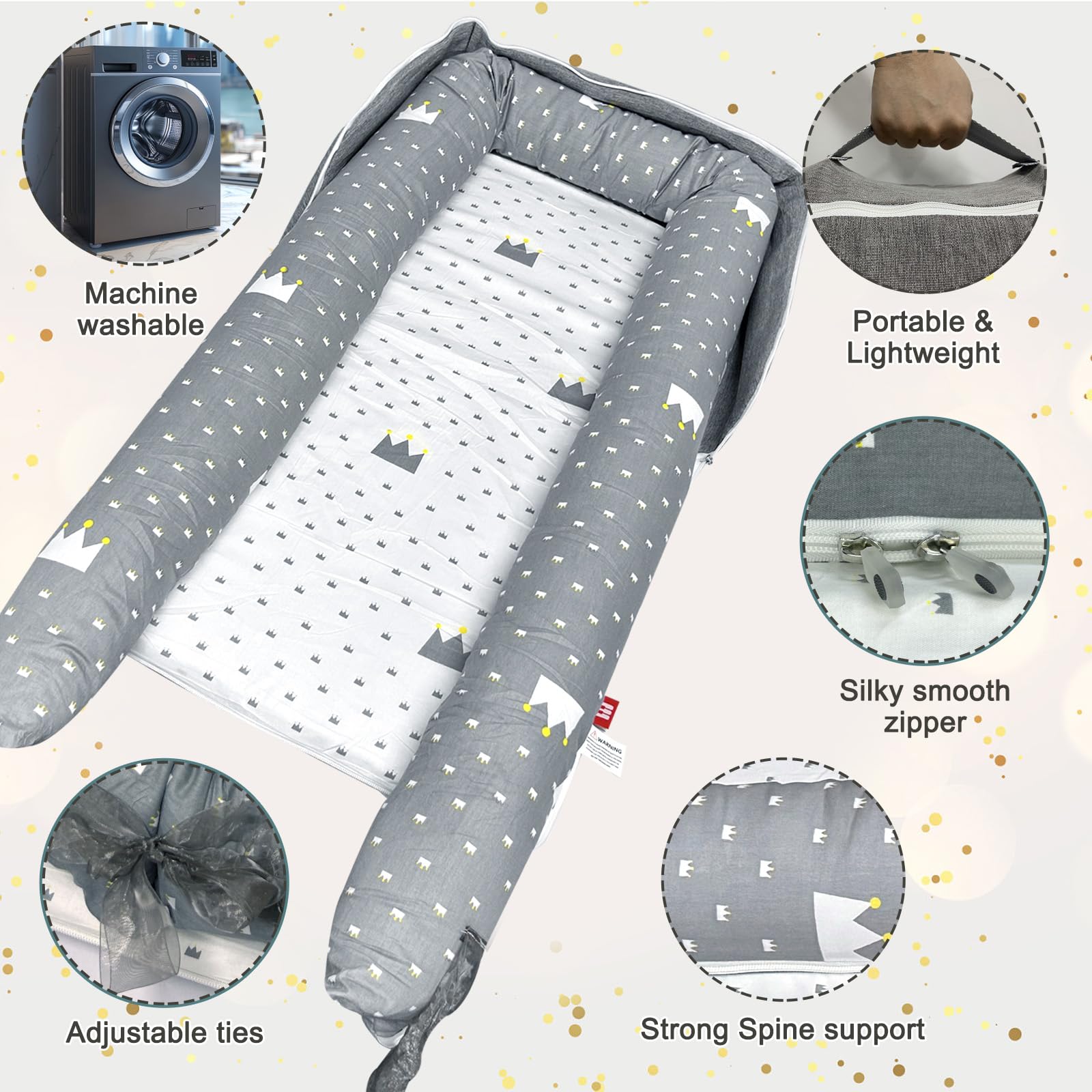 UGRASEA baby lounger with removable cover for simple cleaning.
