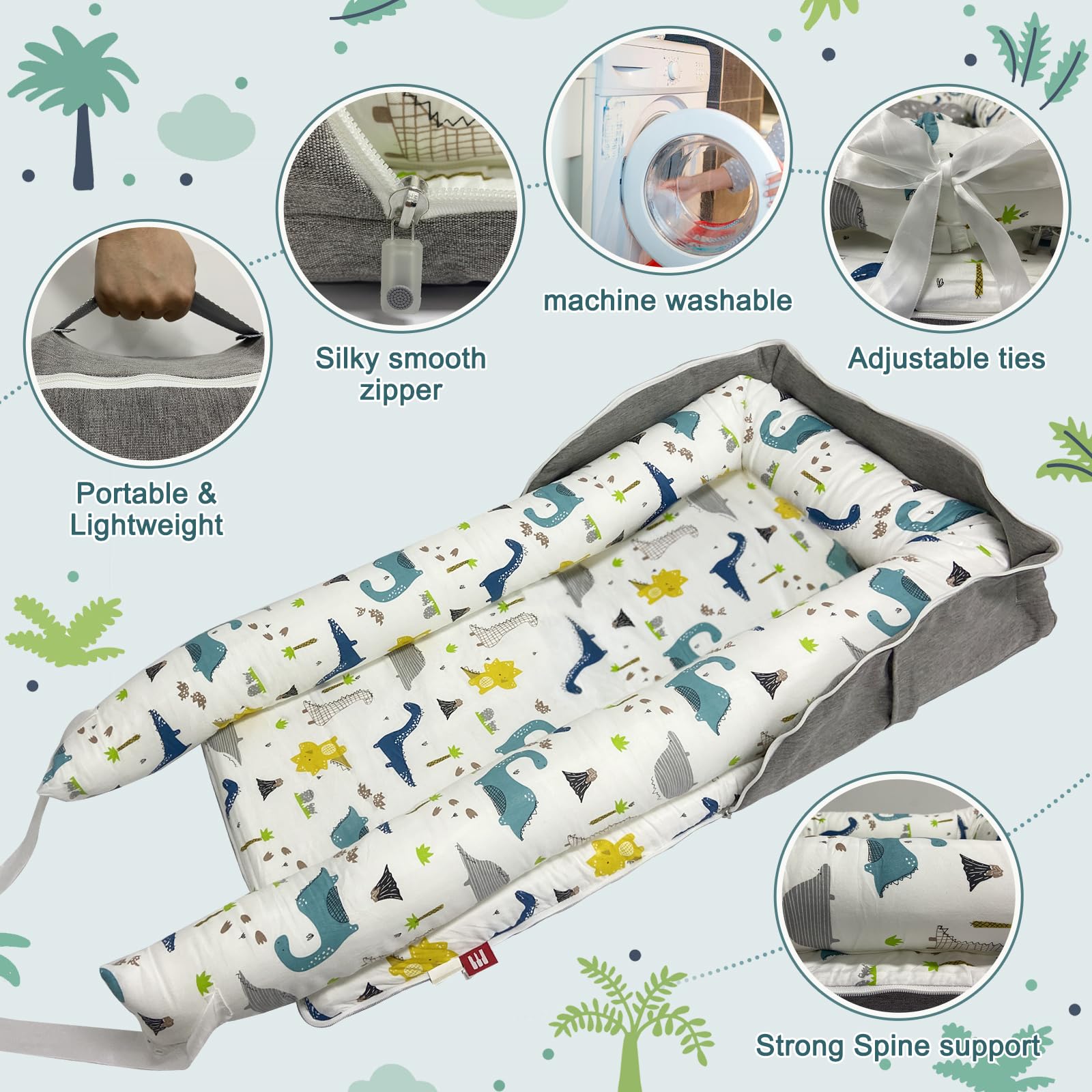 UGRASEA Baby Lounger two side pockets and interior space keep essentials handy.