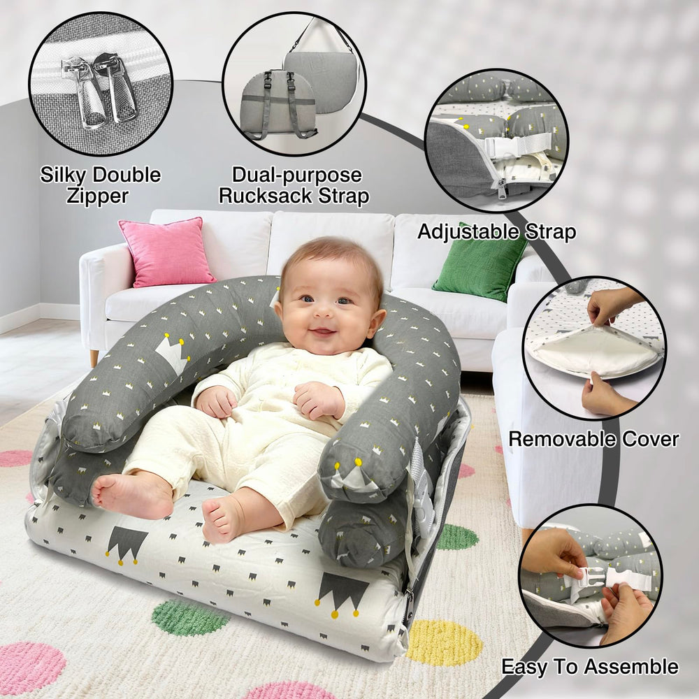 UGRASEA baby lounger travel-ready with adjustable straps and side pockets