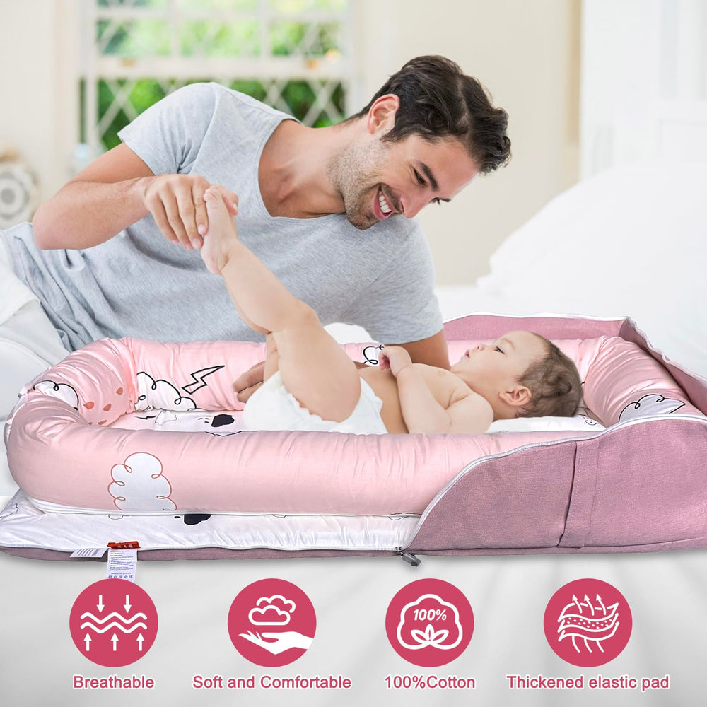 UGRASEA Baby Lounger shows two side pockets for essentials.