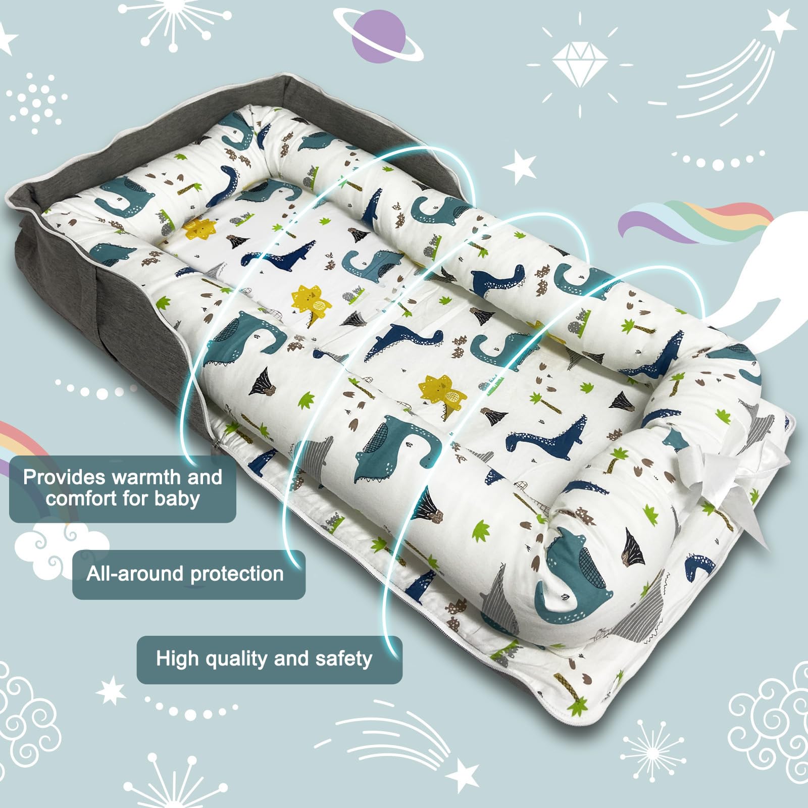 UGRASEA Baby Lounger wrap-around design supports secure bonding during playtime.