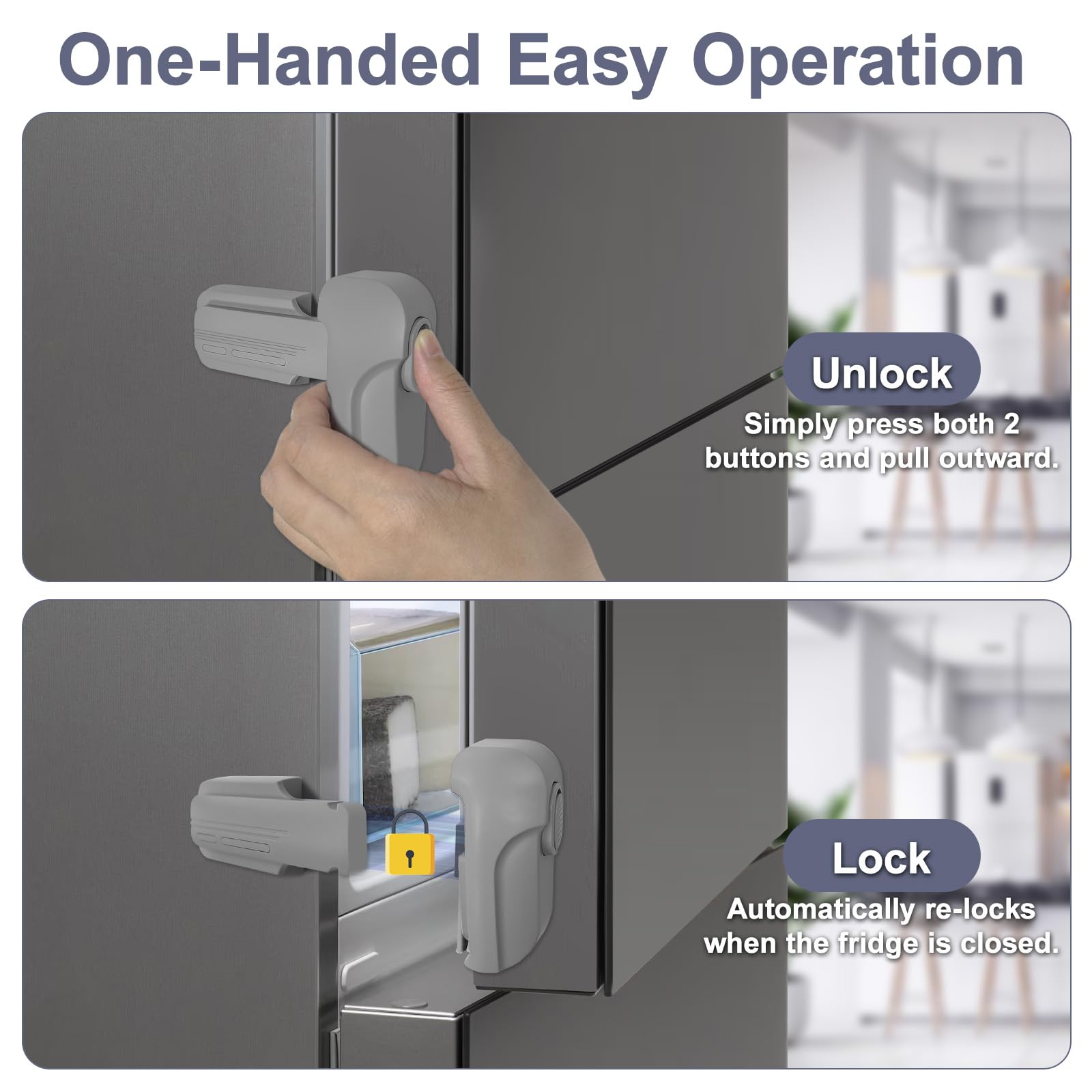 Uhimooi fridge lock during adhesive installation with 3M backing provides strong, damage-free mounting.