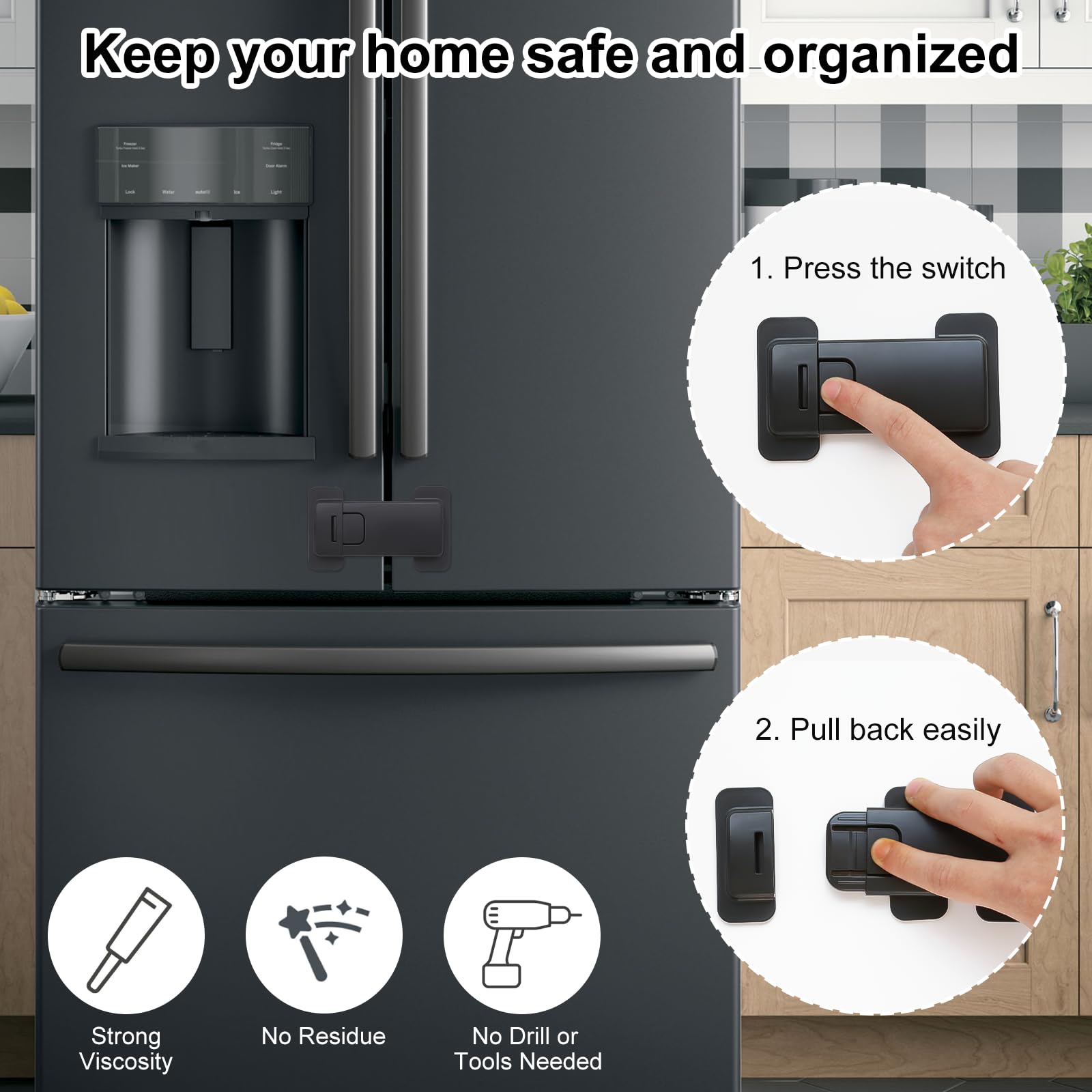 Uhimooi fridge lock close-up highlights sturdy ABS construction and durable design