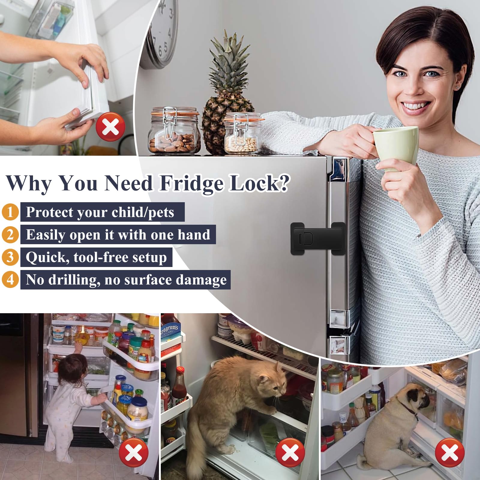 Uhimooi fridge lock durable ABS material withstands daily kid and pet use