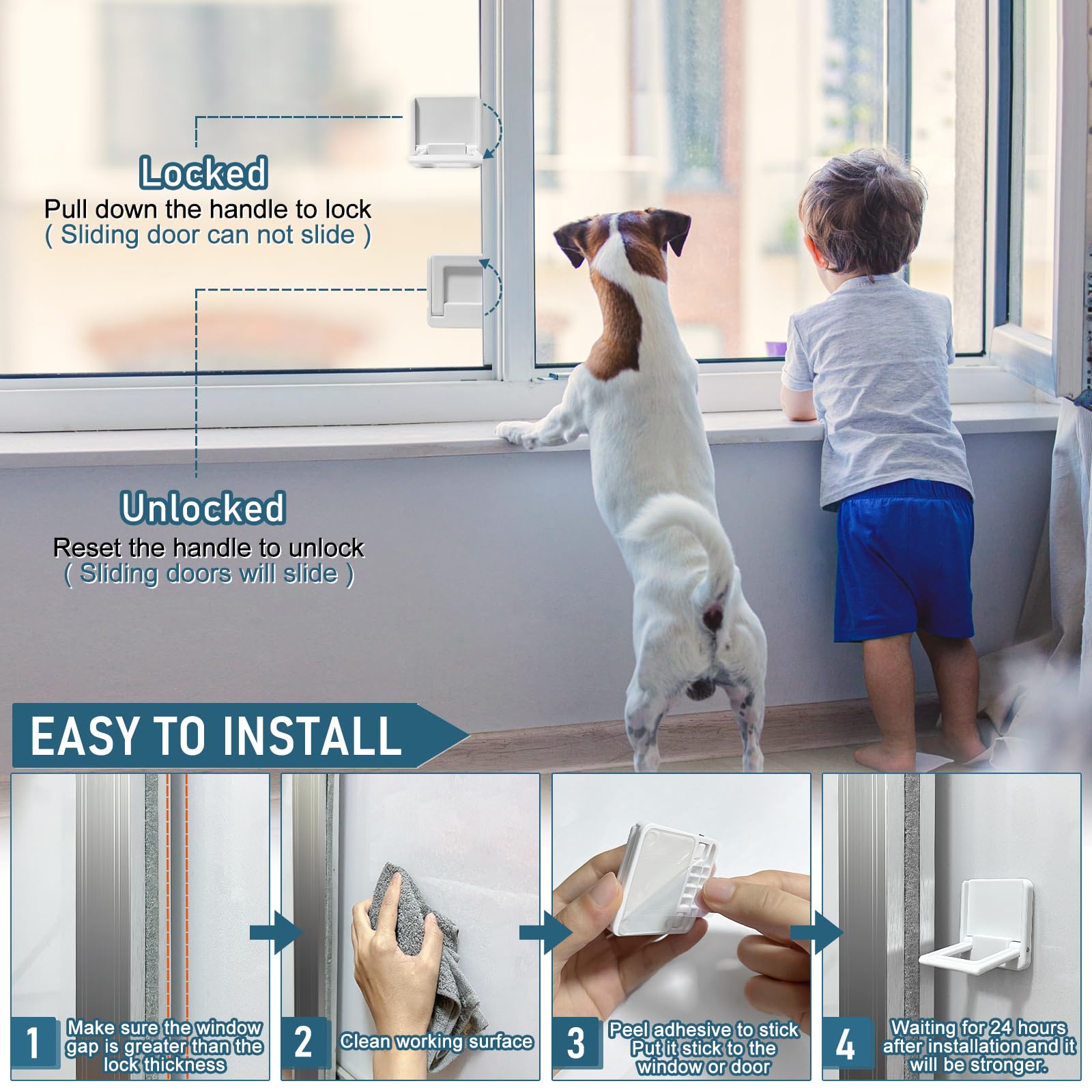 Uhimooi sliding door lock no-drill quick-use for parents and pets.