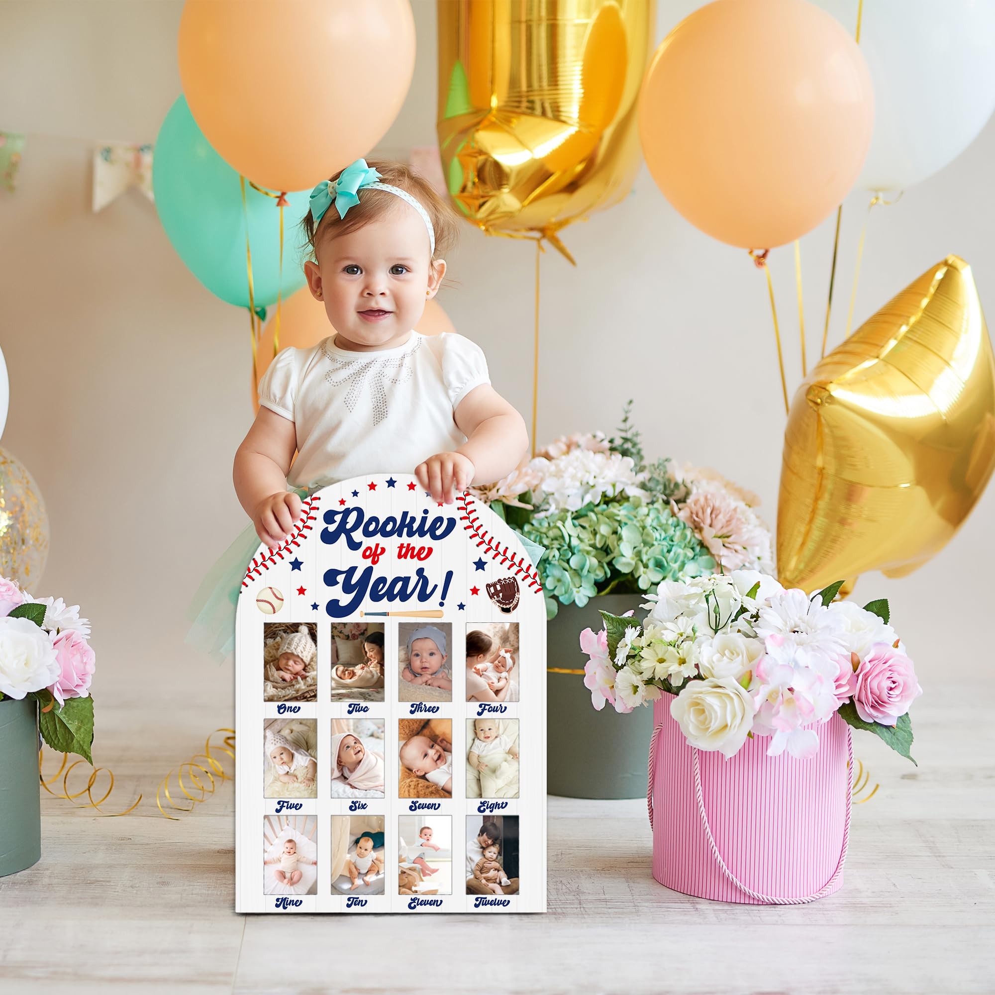UIBOVA Baseball My First Year Photo Board makes a thoughtful baby gift for new parents.