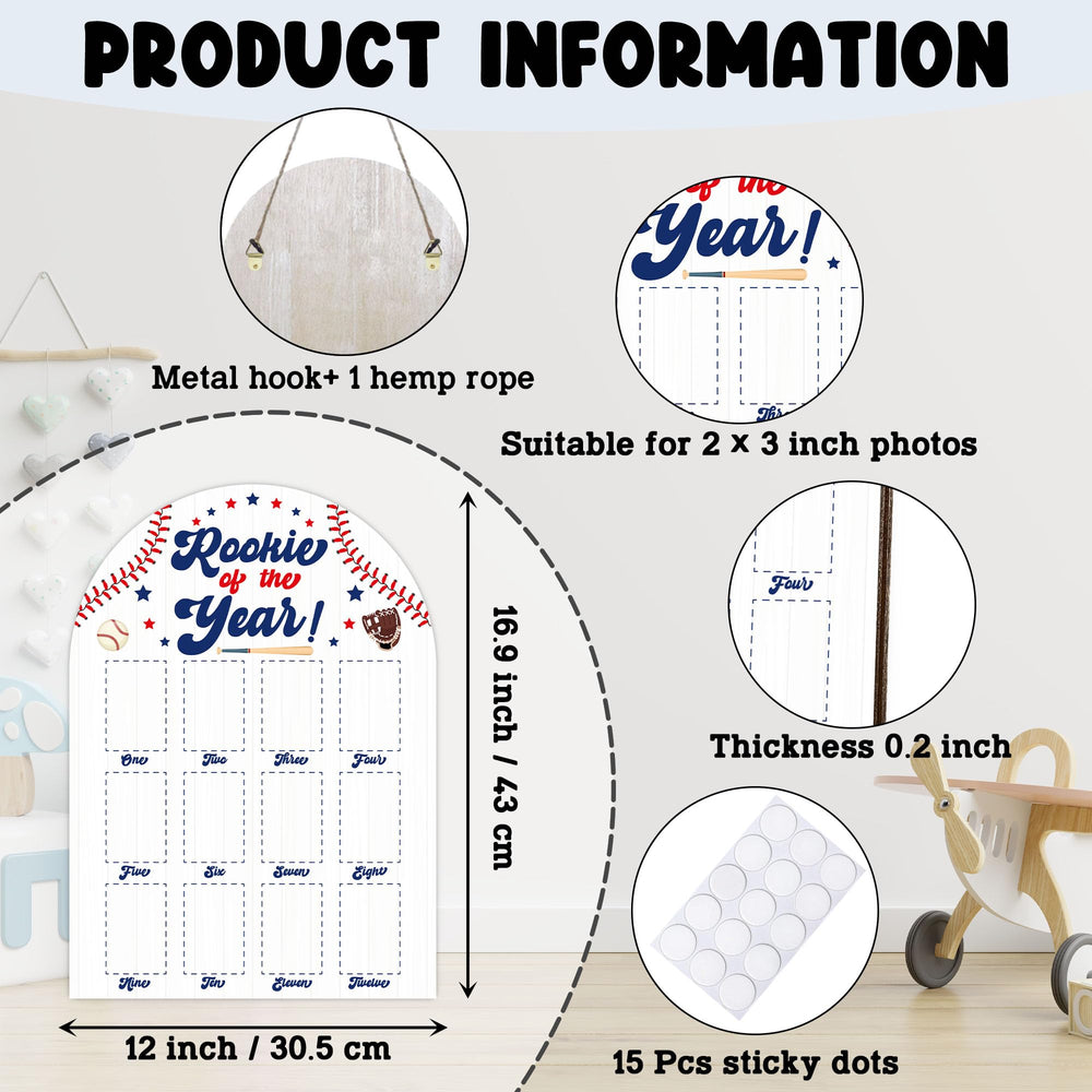 UIBOVA Baseball My First Year Photo Board hanging hook setup enables effortless wall display.