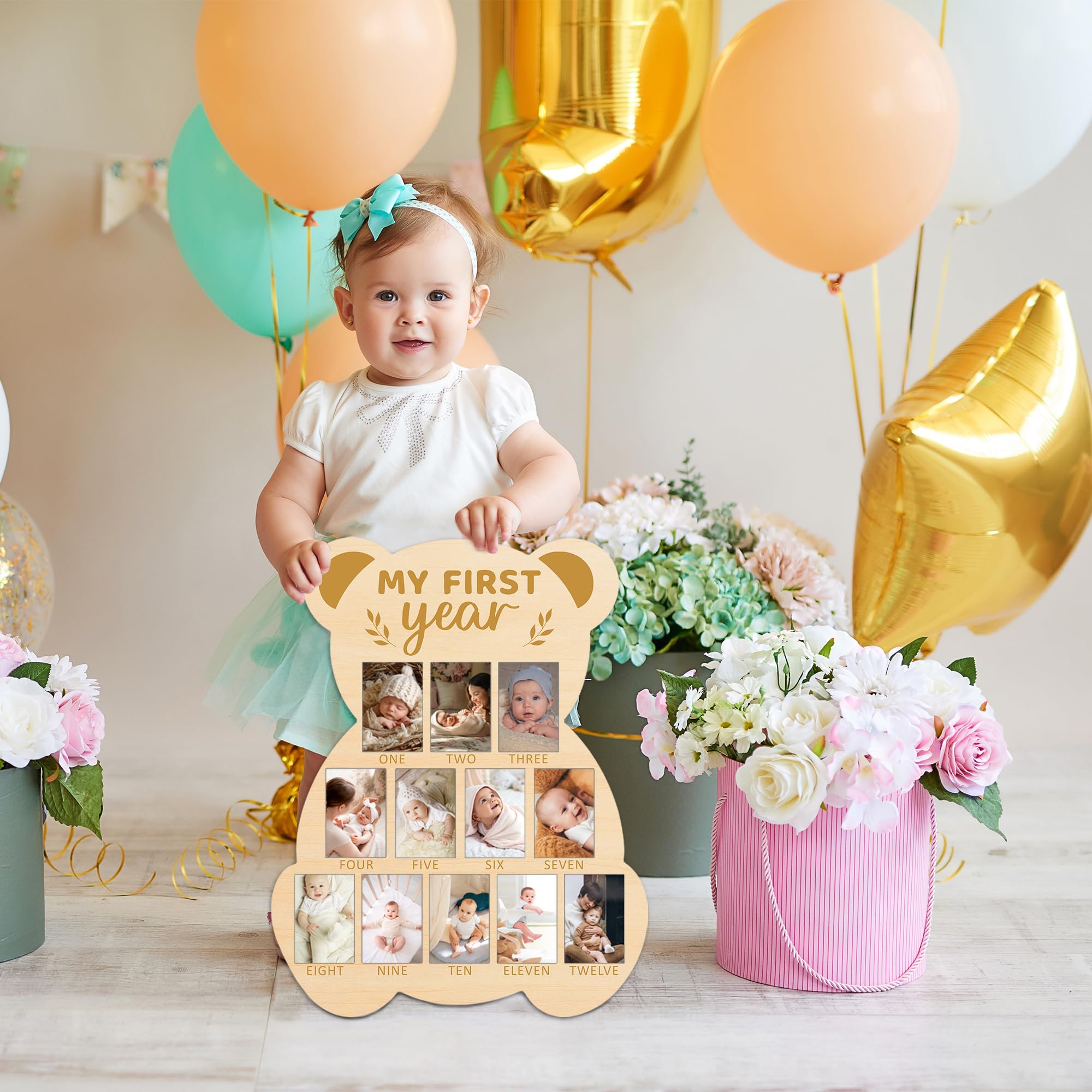 UIBOVA Bear photo board with hooks and rope for easy hanging