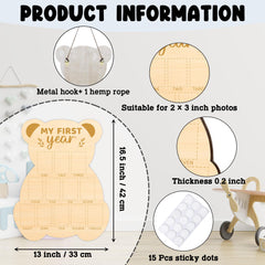UIBOVA Bear Photo Board holds twelve 2x3 photos for milestones
