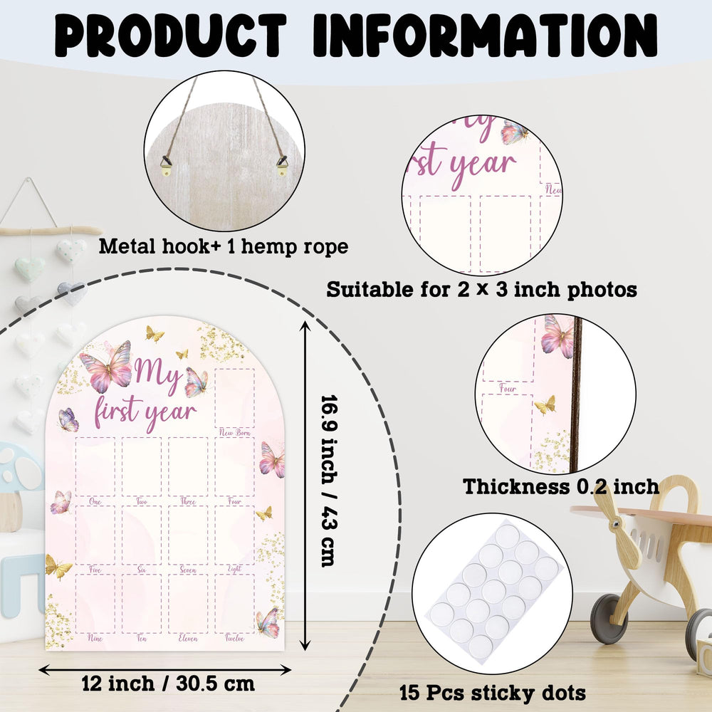 UIBOVA My First Year Photo Board hanging setup showing easy wall display in a nursery
