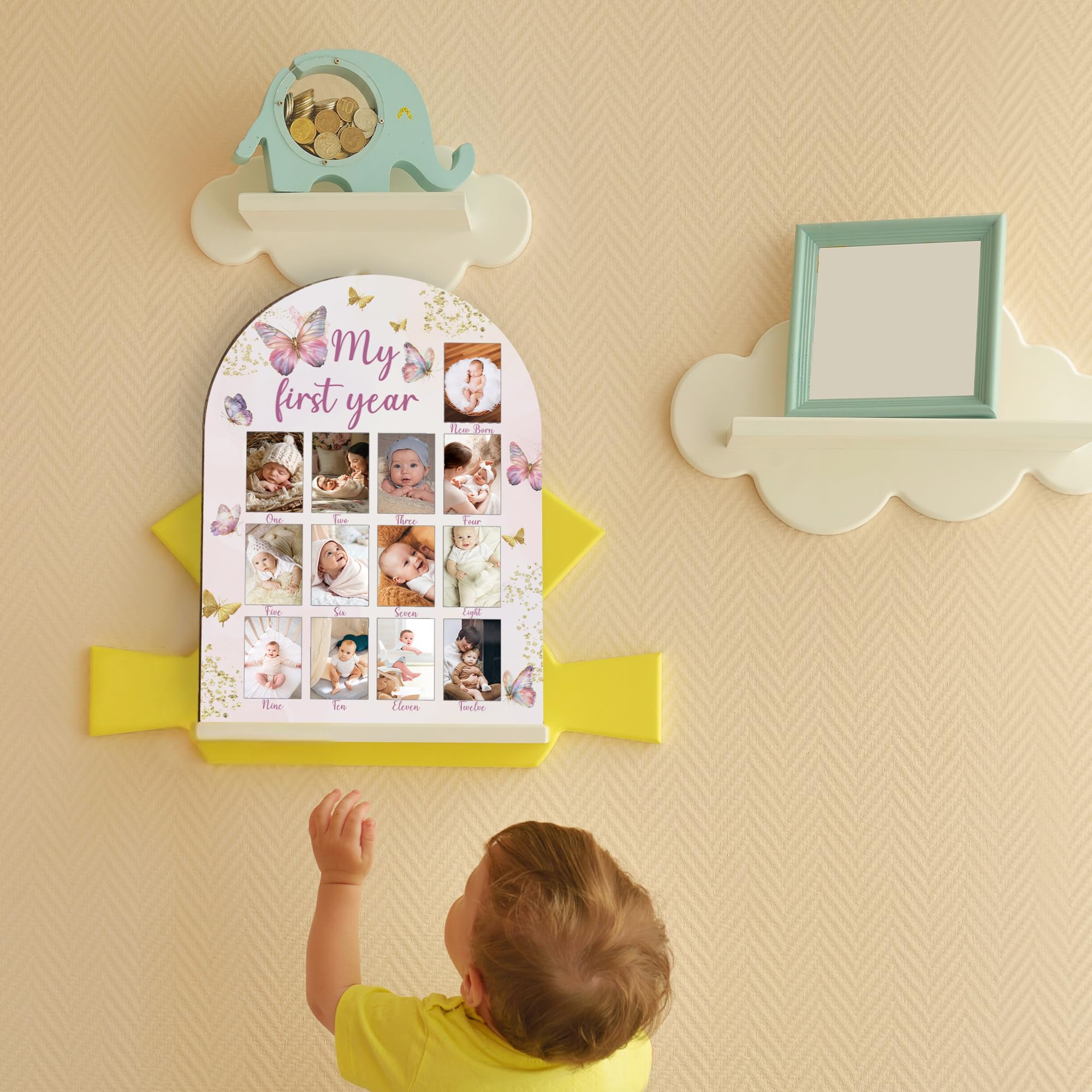 UIBOVA My First Year Photo Board milestones display suitable for nursery or living room