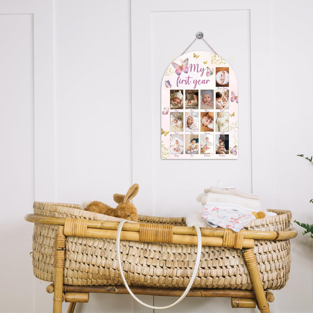 UIBOVA My First Year Photo Board nursery setup illustrating organized space in a bedroom
