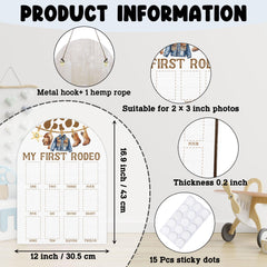 UIBOVA milestone photos collection shows 2x3 inch snaps on a sturdy wooden board.