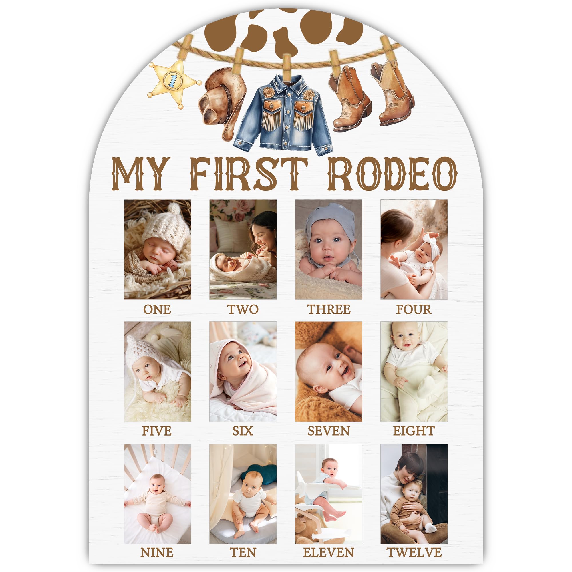 UIBOVA My First Year Photo Board front view for displaying 12–13 baby milestones.
