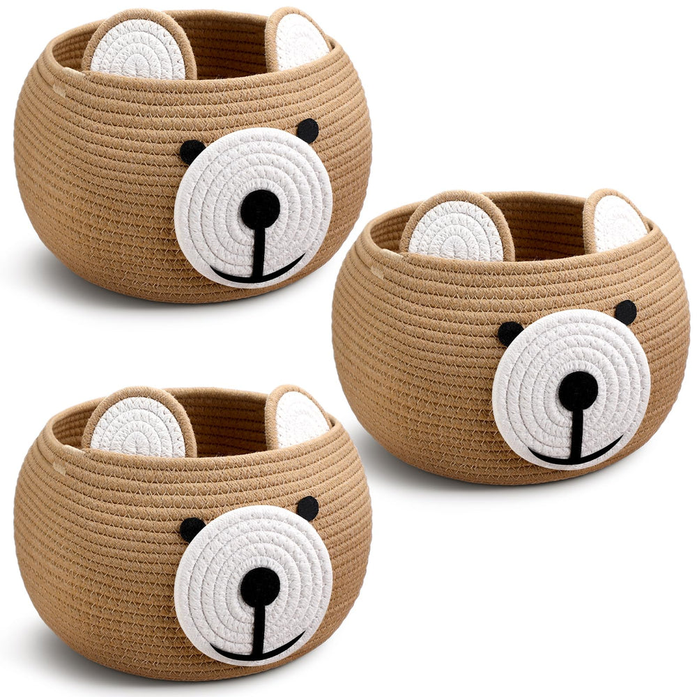 Uiifan 3Pcs bear round laundry baskets keep nursery tidy.
