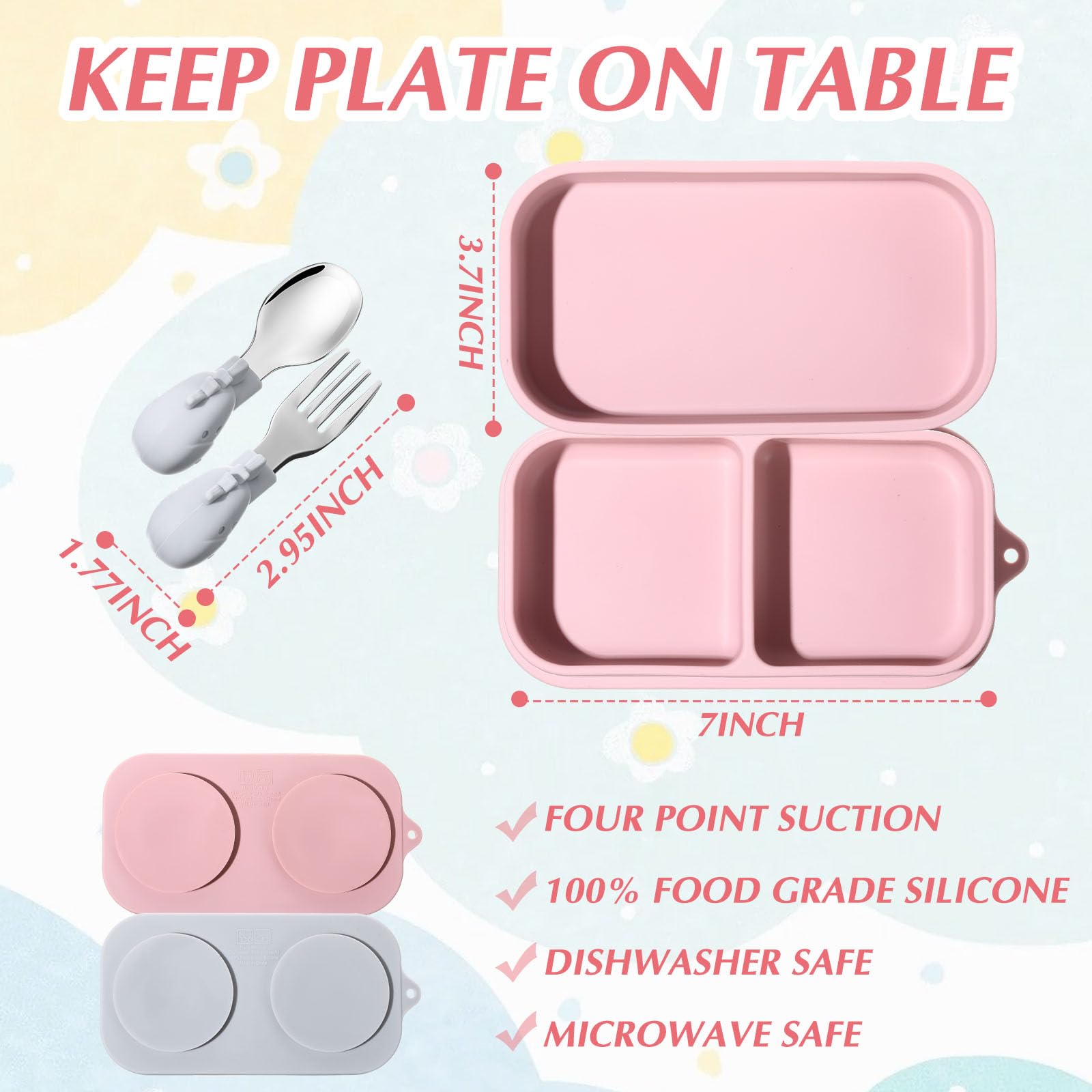 Uiifan baby suction plate in pink with lid for organized meals