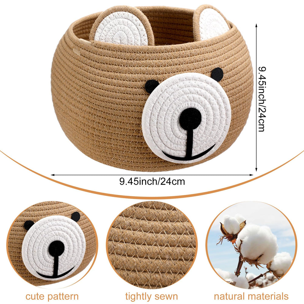 Uiifan bear design round cotton rope basket close-up showing soft storage.