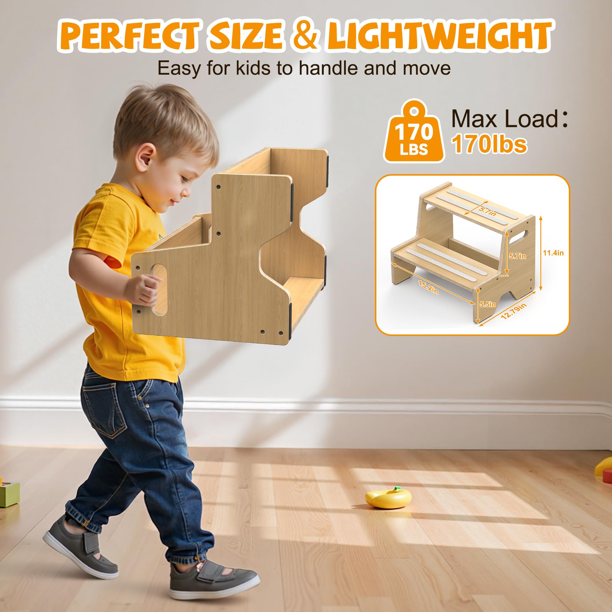 Uiirvdy Step Stool 2-Pack in bedroom for bedtime routine access