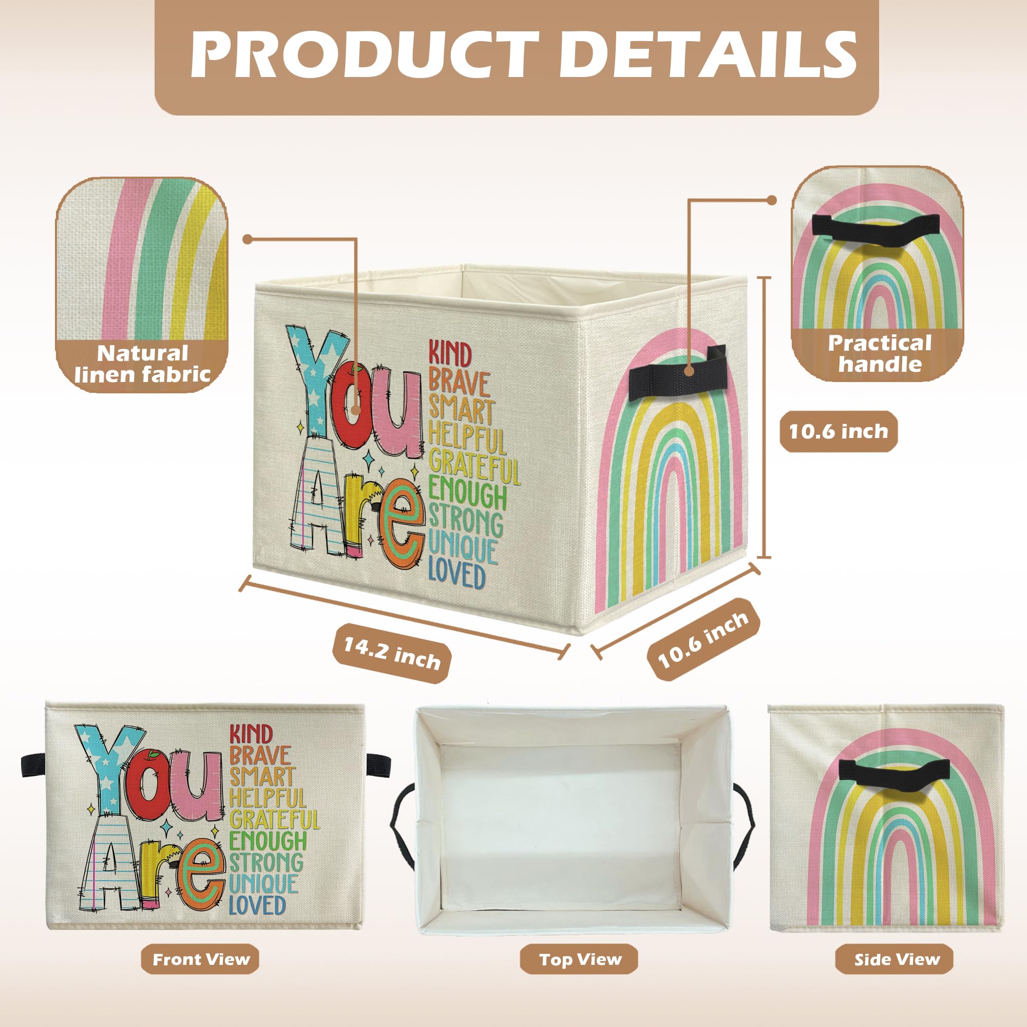 uinwk Boho Rainbow bin full-front shows versatile organization for toys and books