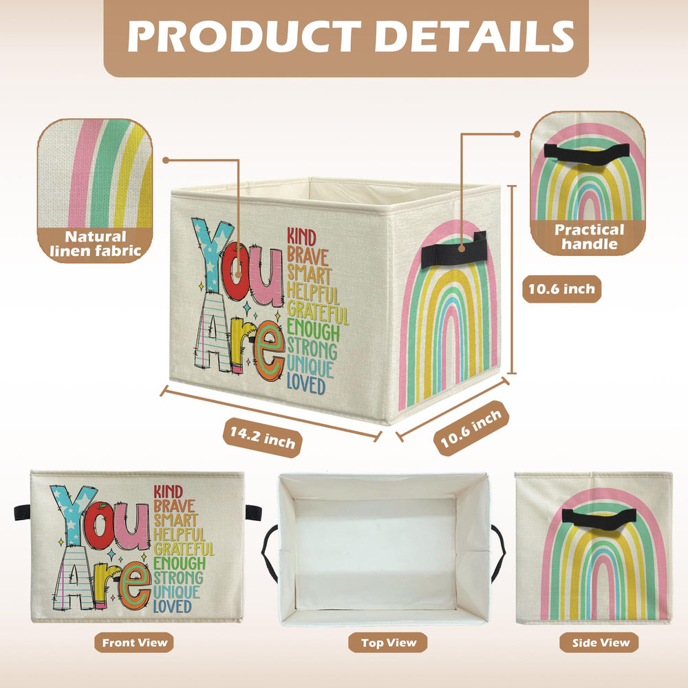 uinwk Boho Rainbow bin full-front shows versatile organization for toys and books