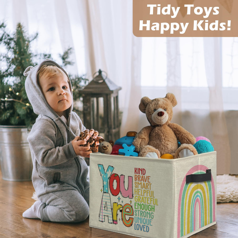 uinwk Boho Rainbow bin playroom encourages kid-friendly toy sorting
