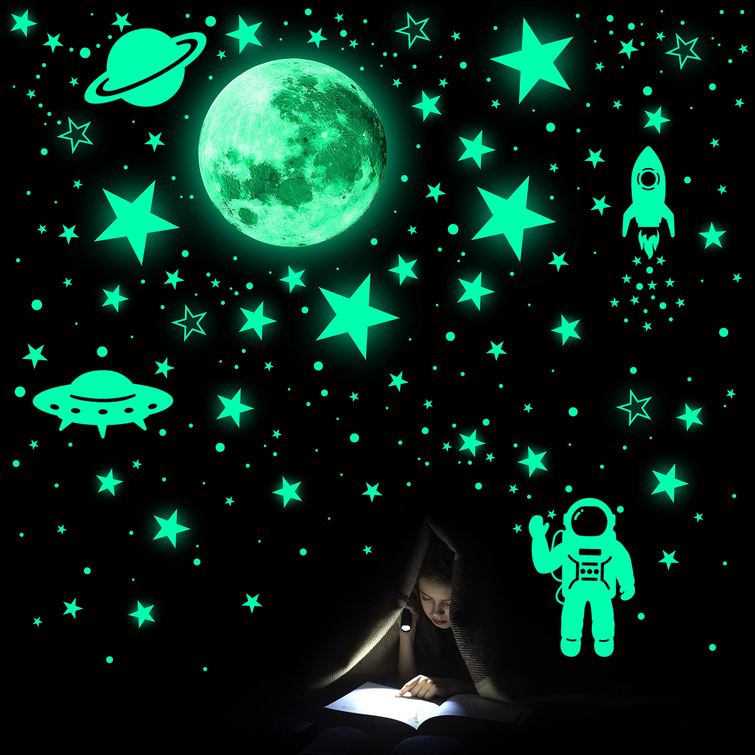 UJoowalk glow-in-the-dark stars on ceiling for magical night sky.