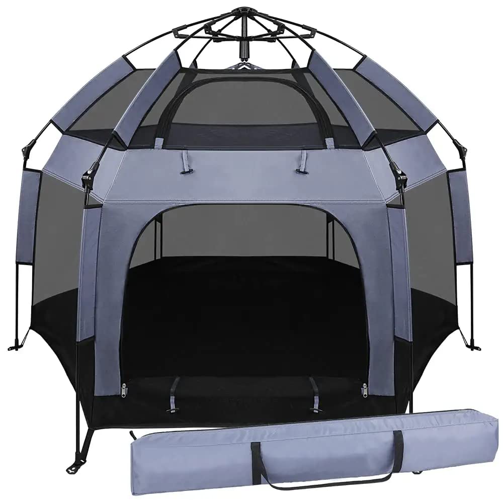 UJUJIA baby play yard with canopy ready for outdoor play, spacious and safe.