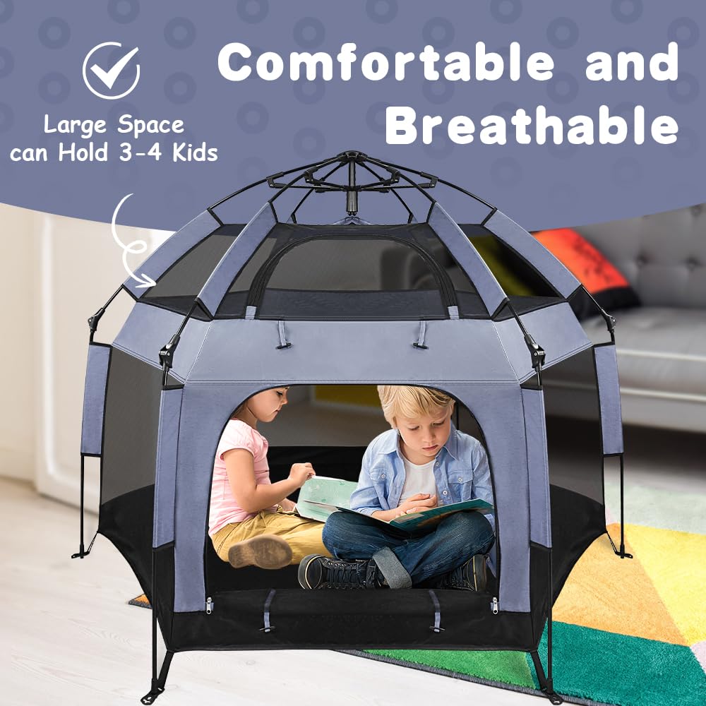 UJUJIA pop-up play yard setup like umbrella, easy and quick.