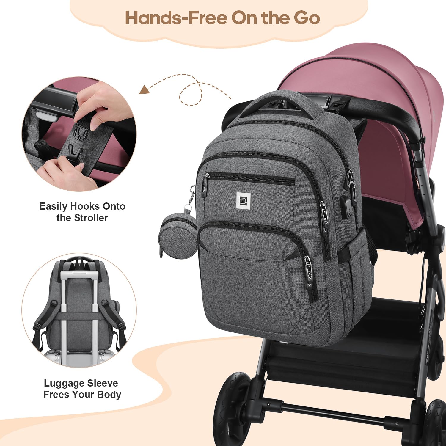 UKEIN diaper bag backpack anti-theft pocket securely stores valuables