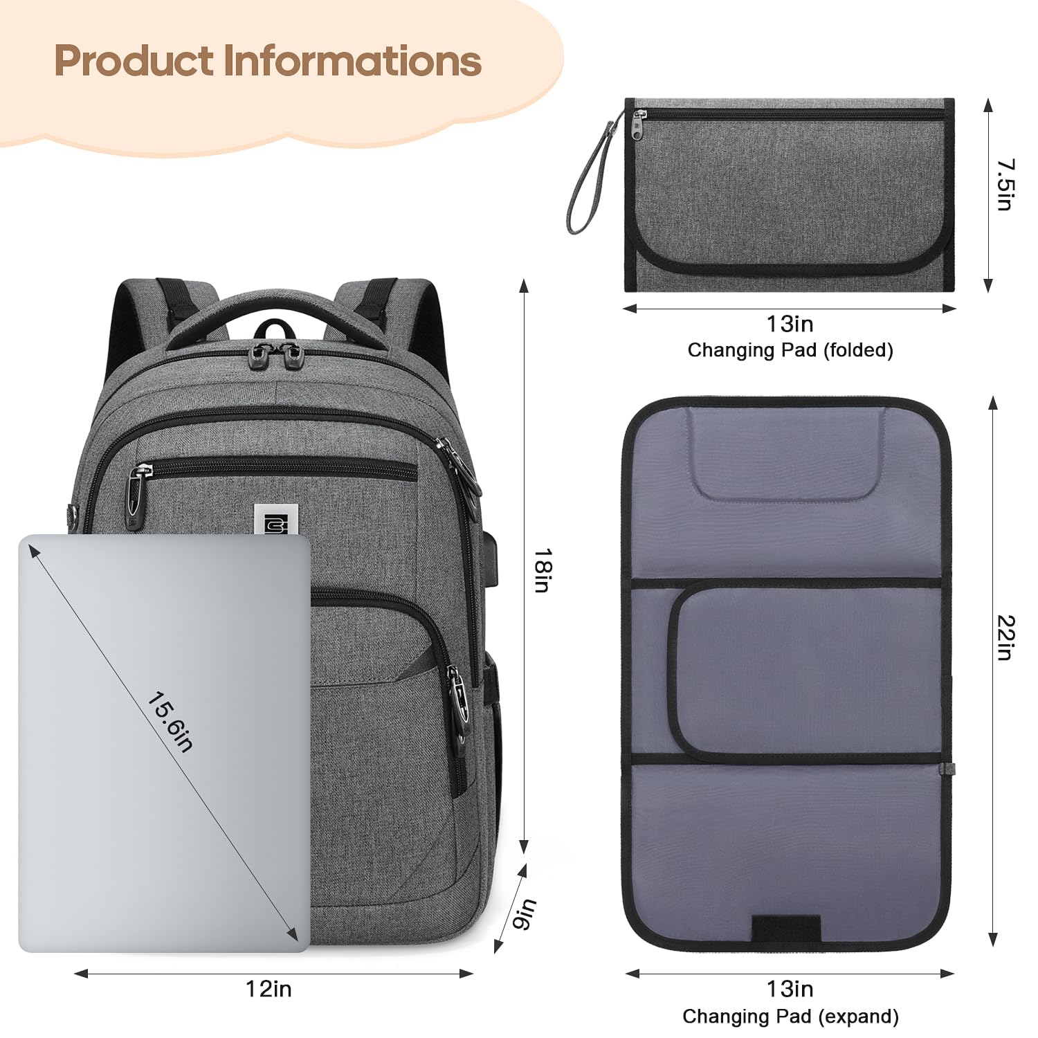 UKEIN diaper bag backpack stroller straps support hands-free outings