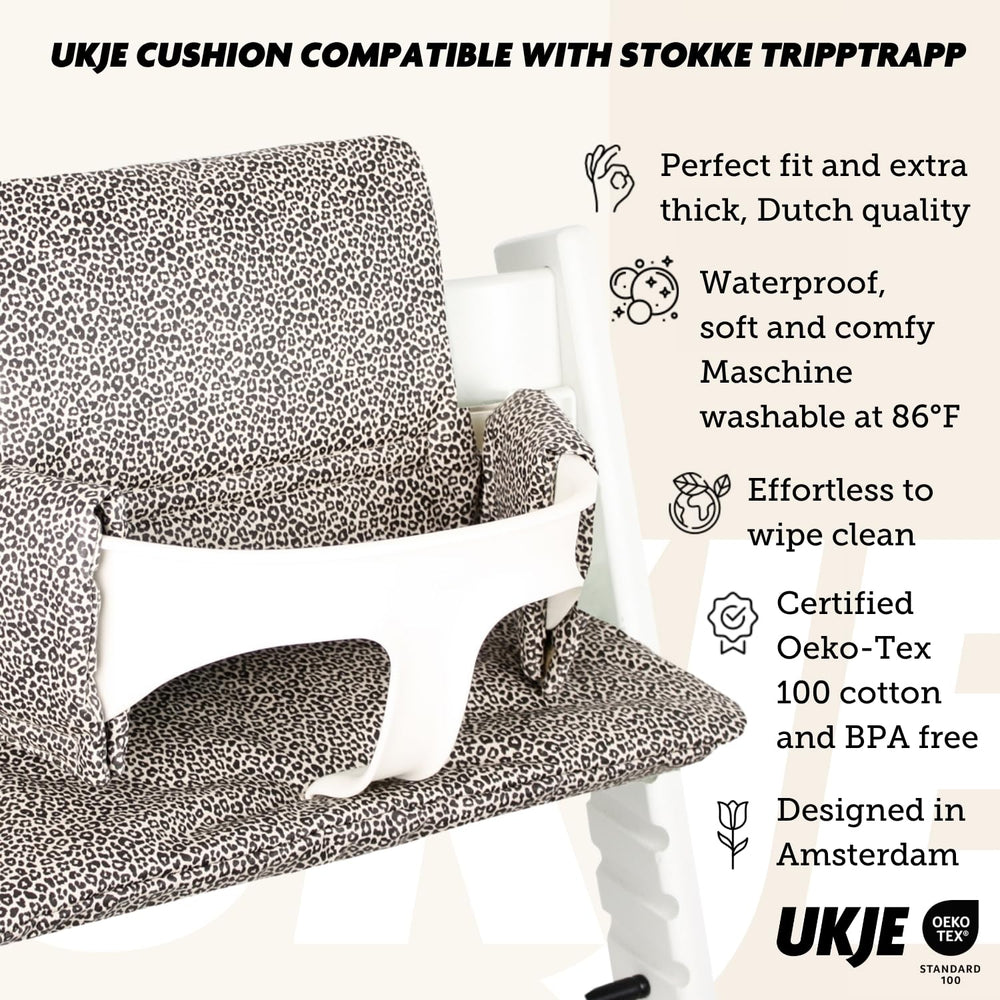 UKJE cushion easy-installation with Stokke Tripp Trapp shown during quick setup.