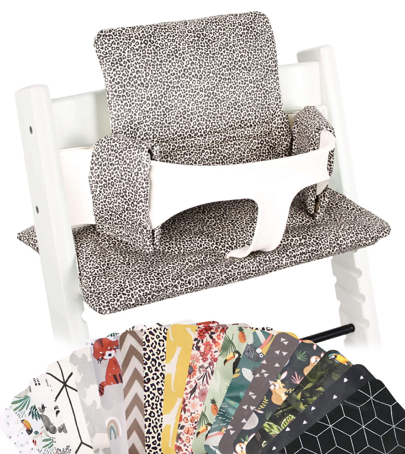 UKJE Leopard cushion for Stokke Tripp Trapp closeup of plush padding for comfortable mealtimes.