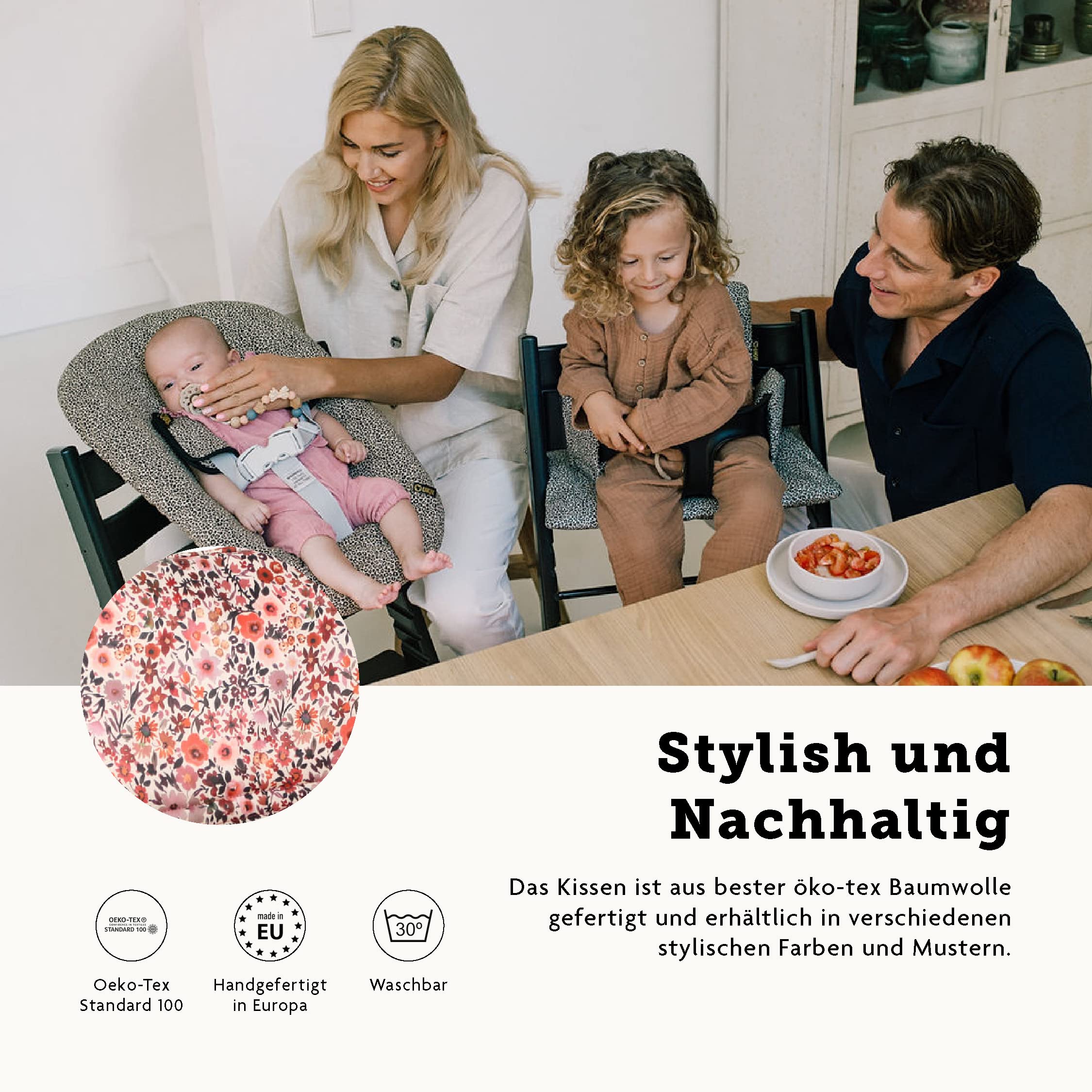 UKJE cushion pink-flowers dining-mealtime, stylish high chair accessory.