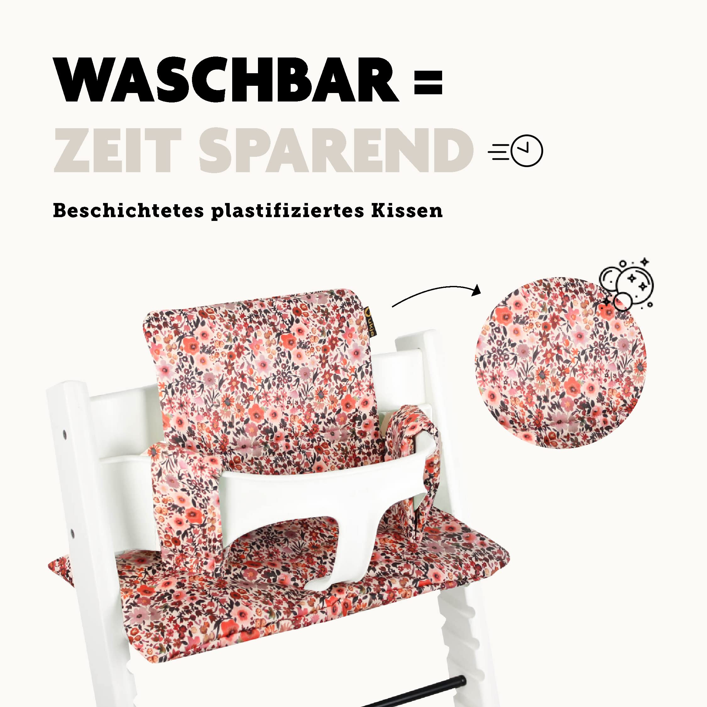 UKJE cushion pink-flowers toddler-use, supports secure seating during meals.